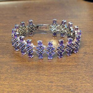 Bracelet Amethyst Corrugated in Rose Gold plate 7.5"